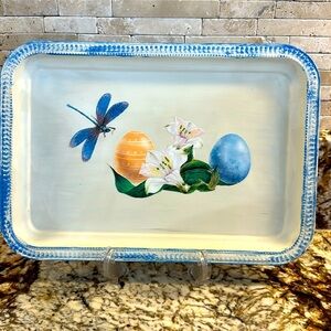 Floral Egg and Dragonfly Decorative Tray